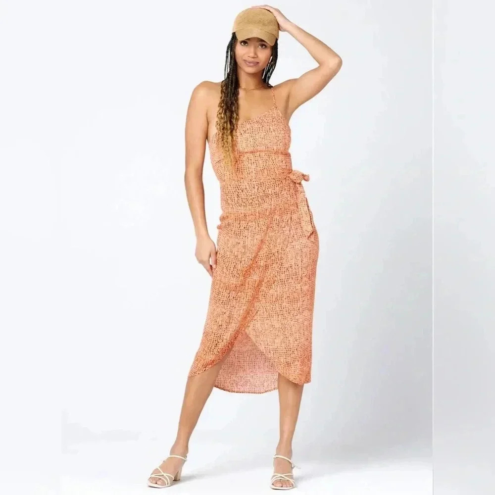 L*Space Wild Bunch Orange One Shoulder Faux Wrap Chloe Resort-wear Dress Sz 4